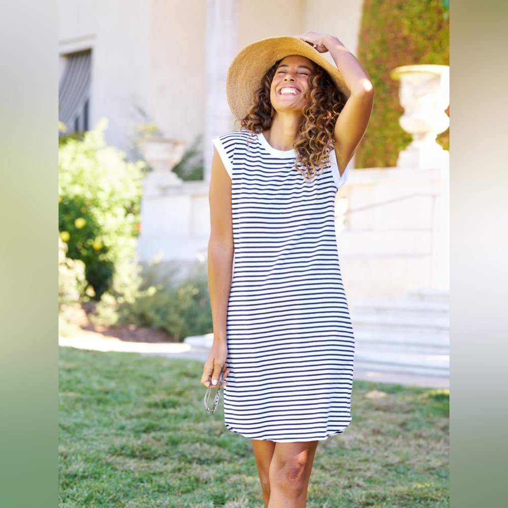 Frank & Eileen Mini Cory Vintage Muscle Tee Dress 👗 Navy French Stripe Large